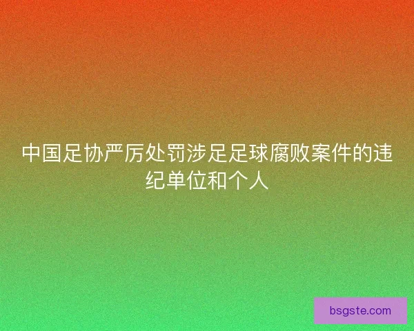 中国足协严厉处罚涉足足球腐败案件的违纪单位和个人